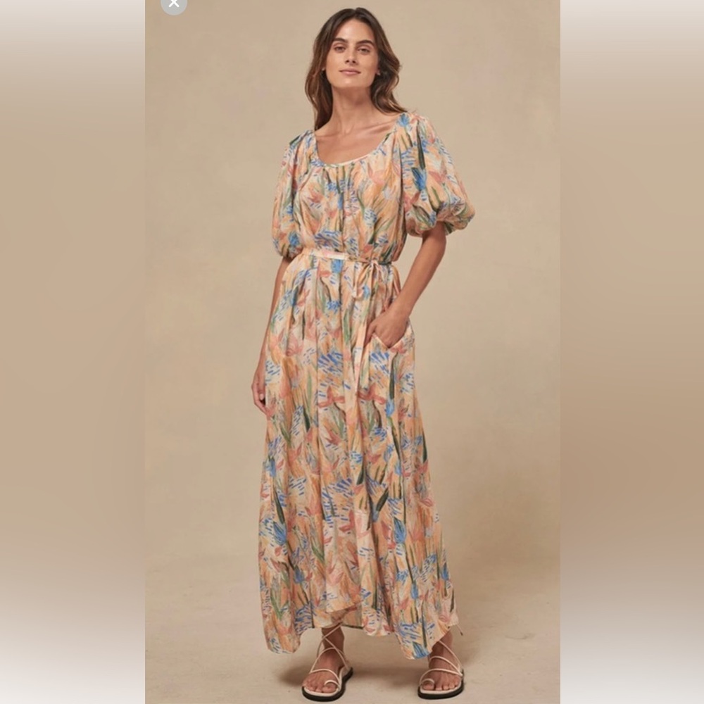 20. Medium Little Lies Carnival maxi dress 100 percent linen nwt
